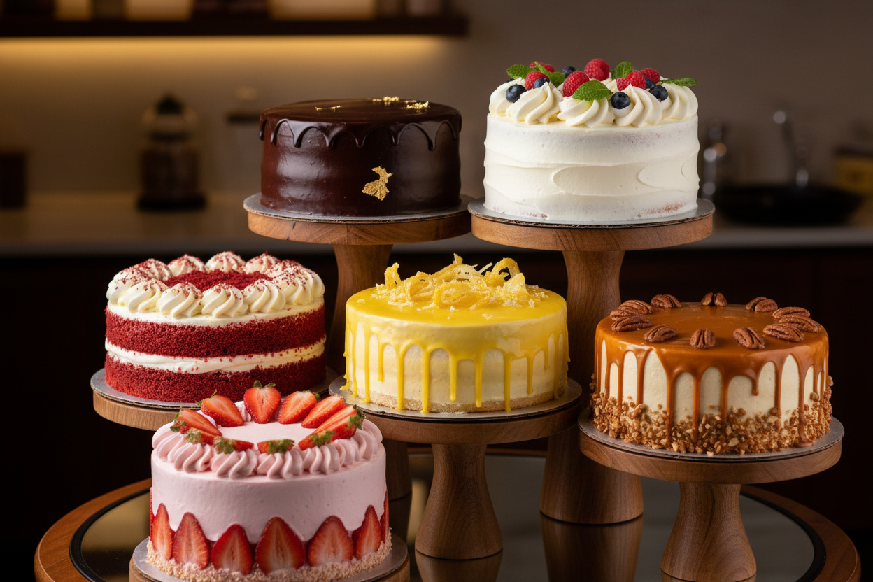 a picture of different delicious cakes of different flavoures